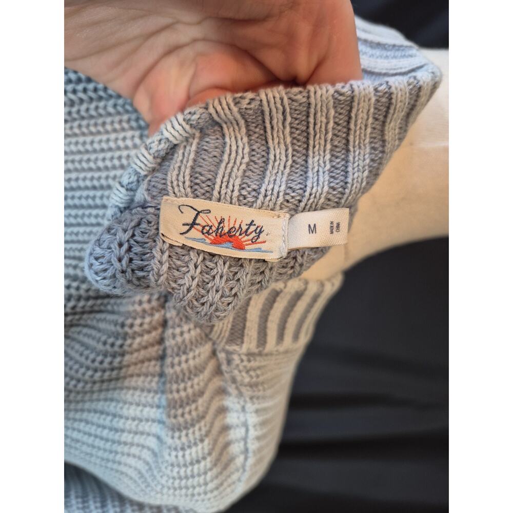 Faherty Sunwashed Fisherman Tradewinds Gray Organic Cotton Sweater Medium - Picture 9 of 9